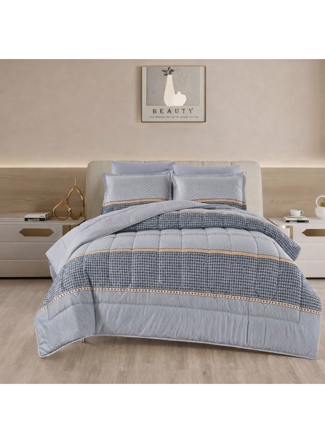 ماركه  طقم مفرش سرير نفر ونص 4 قطع وجهين (مشجر / سادة) – لحاف منفوخ مايكروفايبر 170×230 سم مع شرشف مطاطي، خامة فاخرة وتصميم أنيق يمنح غرفتك لمسة فخامة وراحة - Image 1